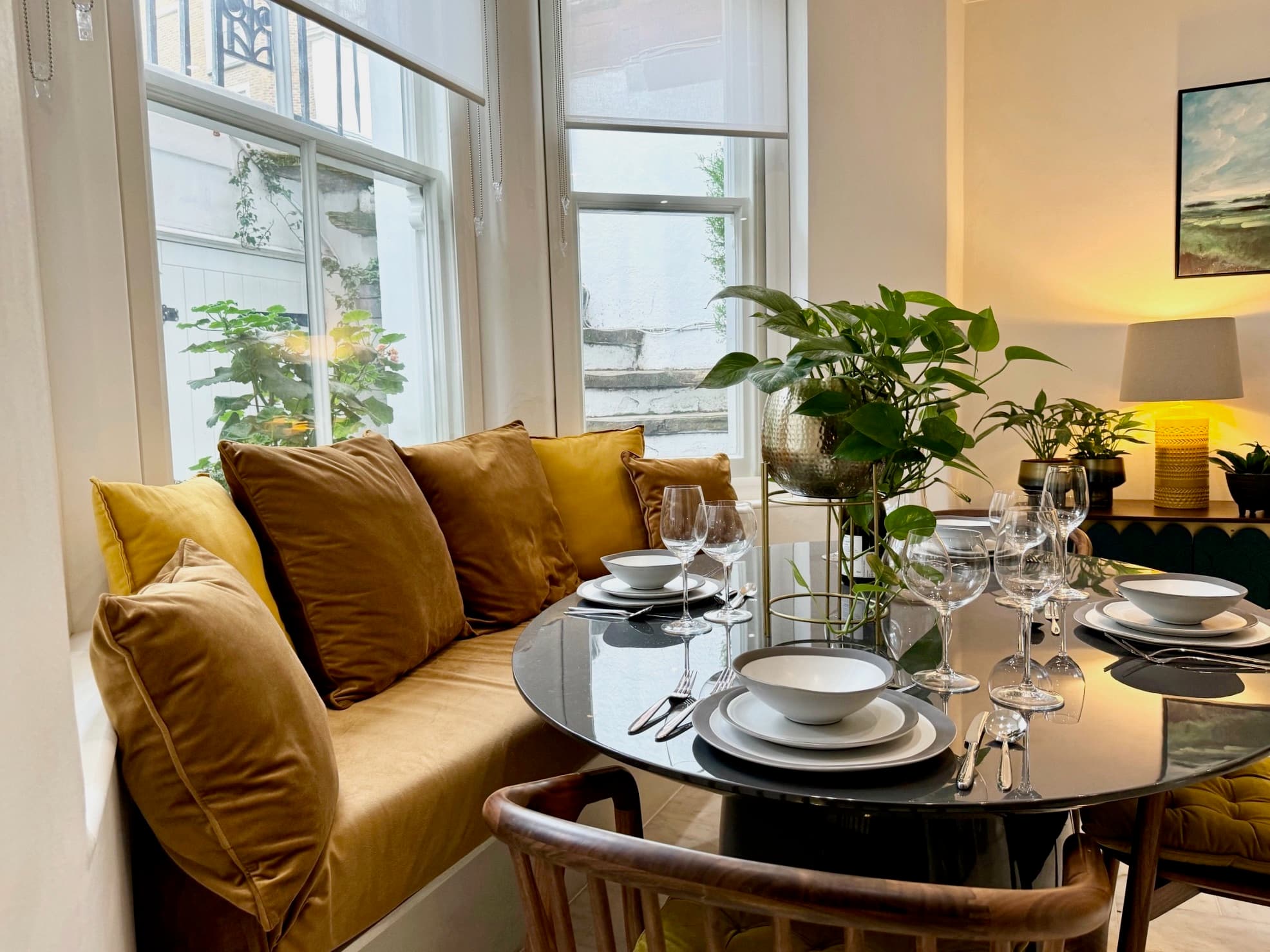 Marble dining table set for six